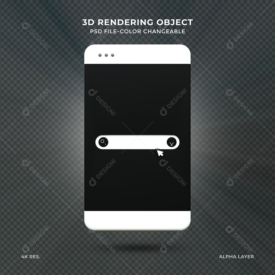 Barra de Pesquisar Navegador preto em celular Elemento 3D para Composição PSD