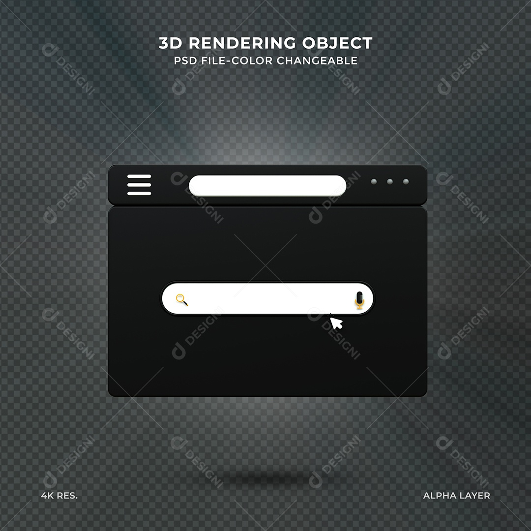 Barra de Pesquisar Navegador preto Elemento 3D para Composição PSD