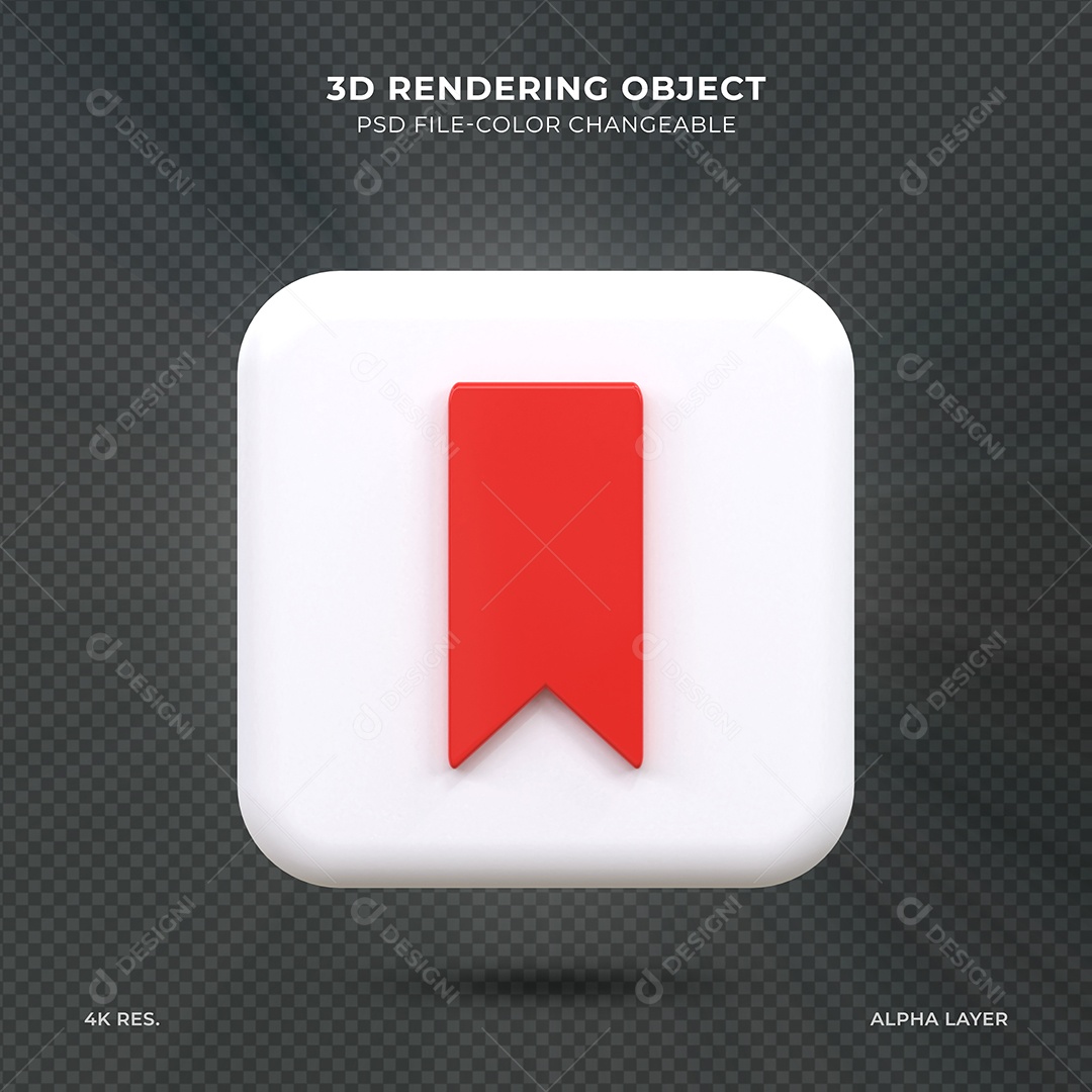 Ícone 3D Salvar marca de rede social vermelho e branco Elemento para Composição PSD