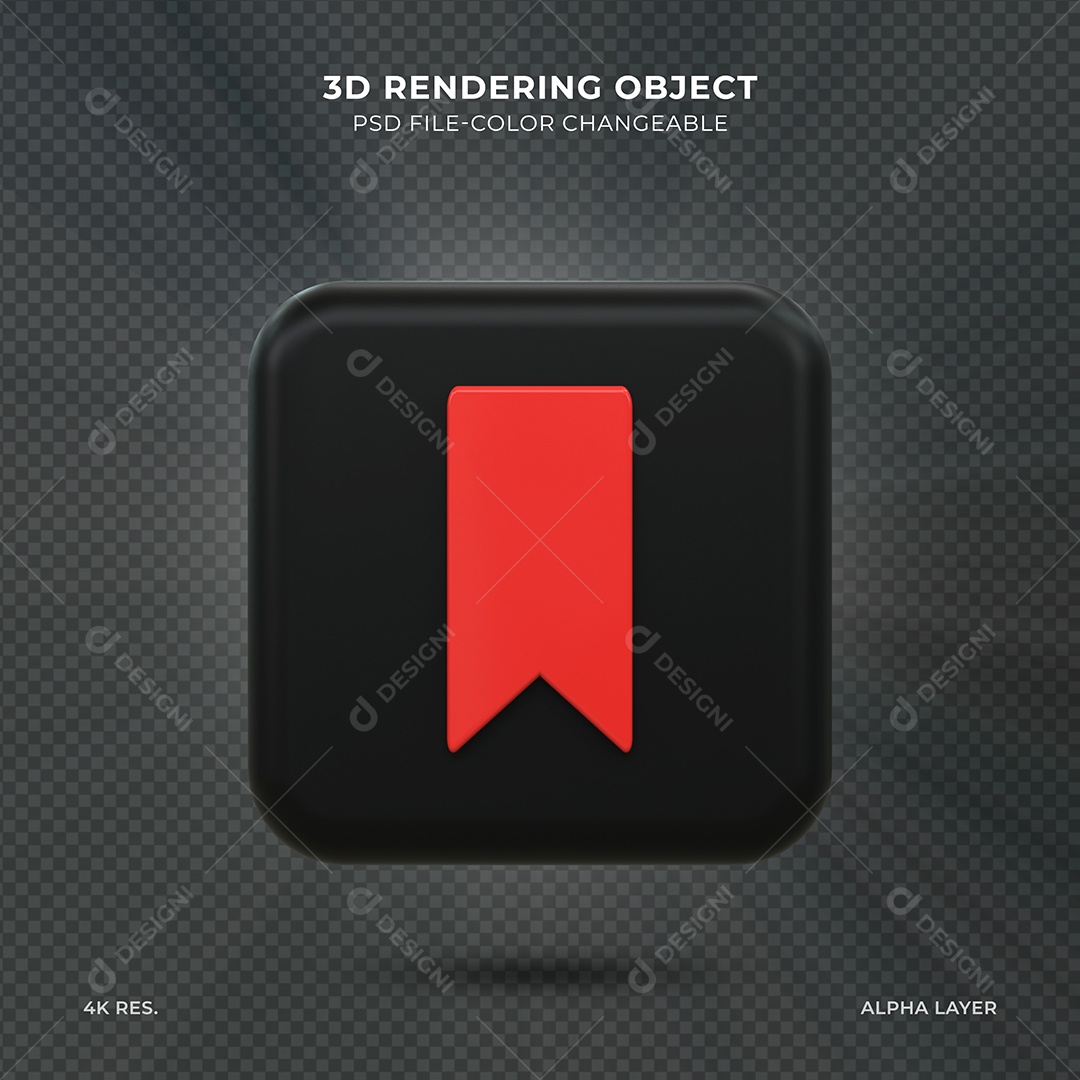 Ícone 3D Salvar marca de rede social vermelho e preto Elemento para Composição PSD