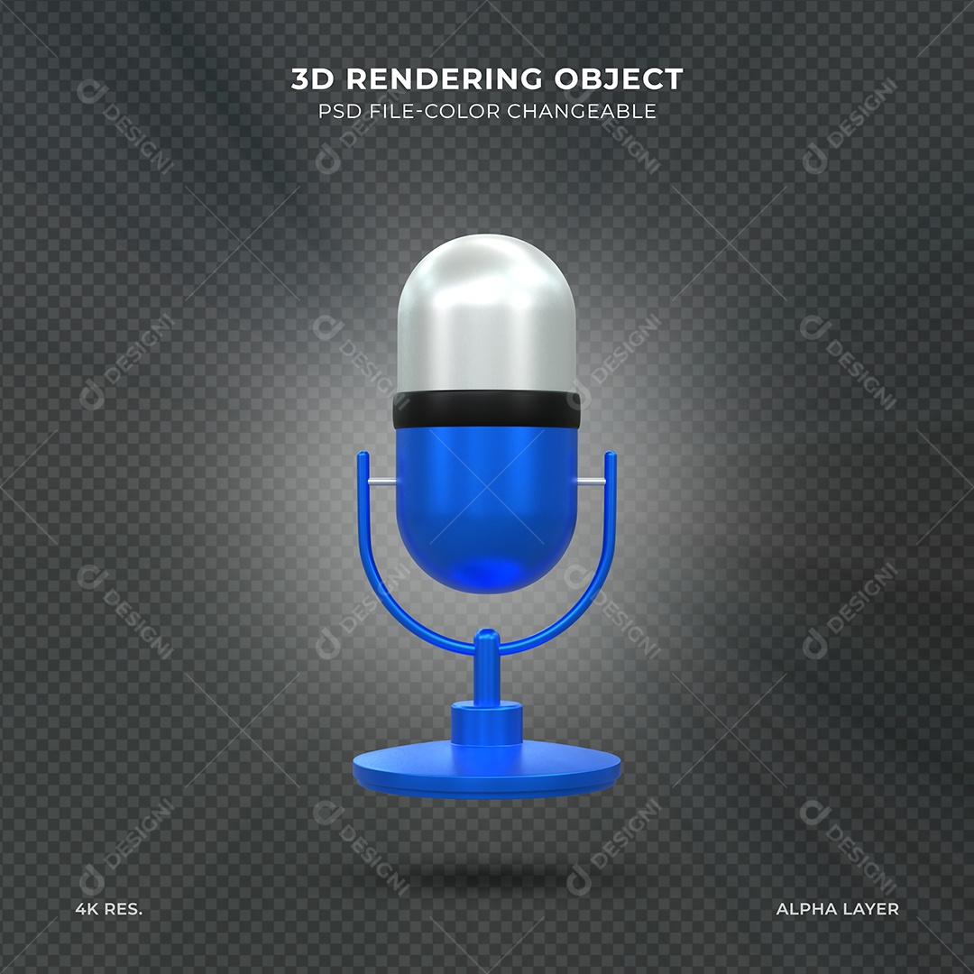 Microfone de Podcast Cinza e Azul Elemento 3D para Composição PSD