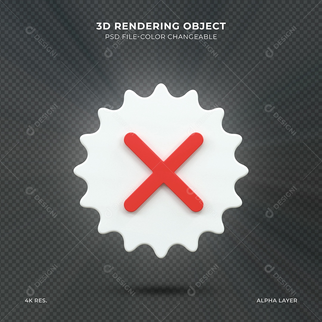Ícone 3D Reprovado branco e vermelho Elemento para composição PSD