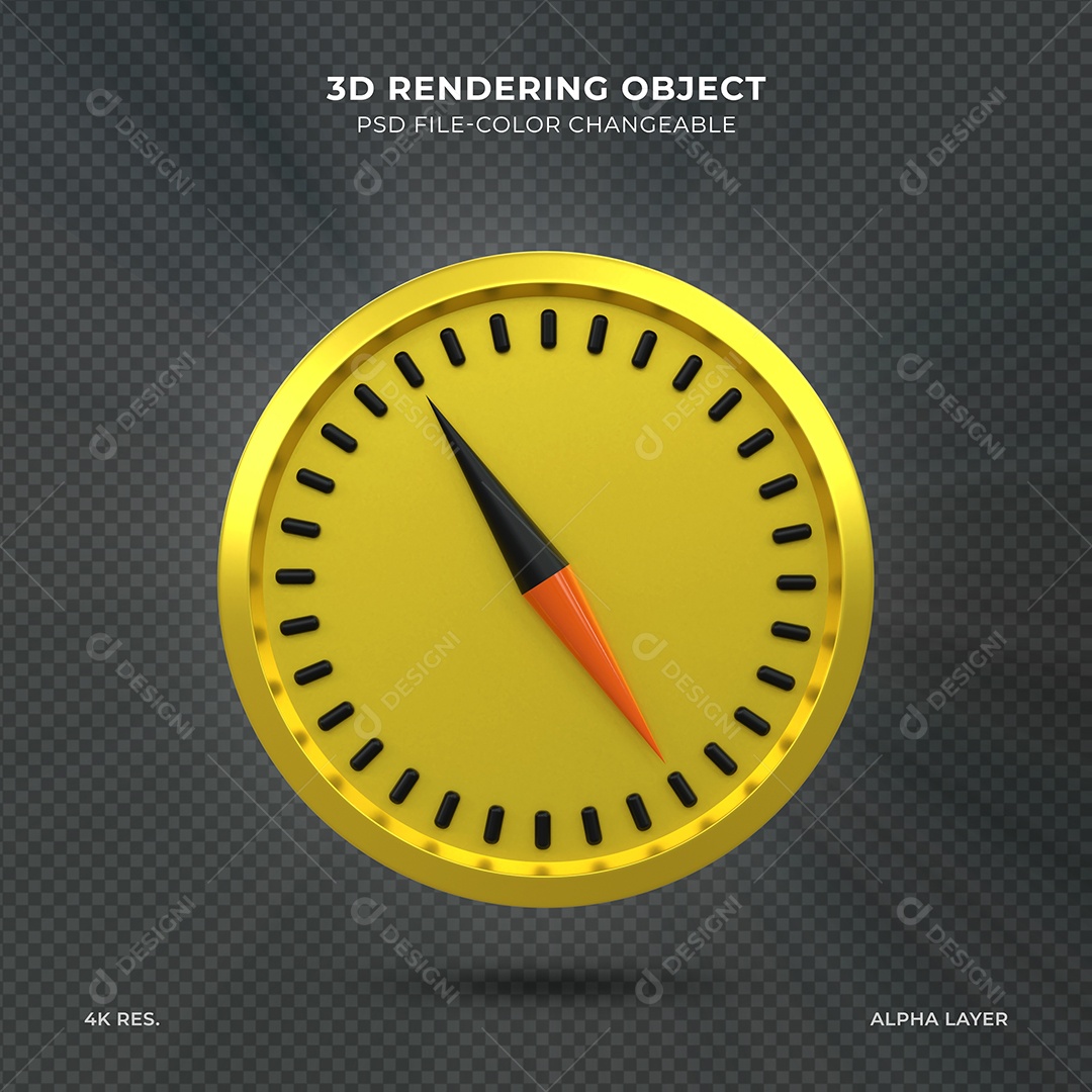 Bússola de Direção 3D Dourado Elemento para Composição PSD