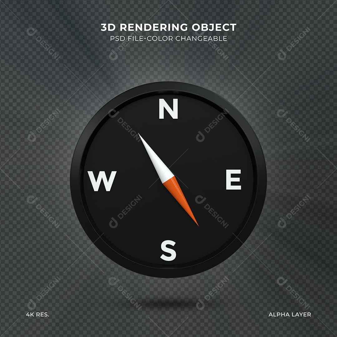 Bússola de Direção 3D Preto Elemento para Composição PSD