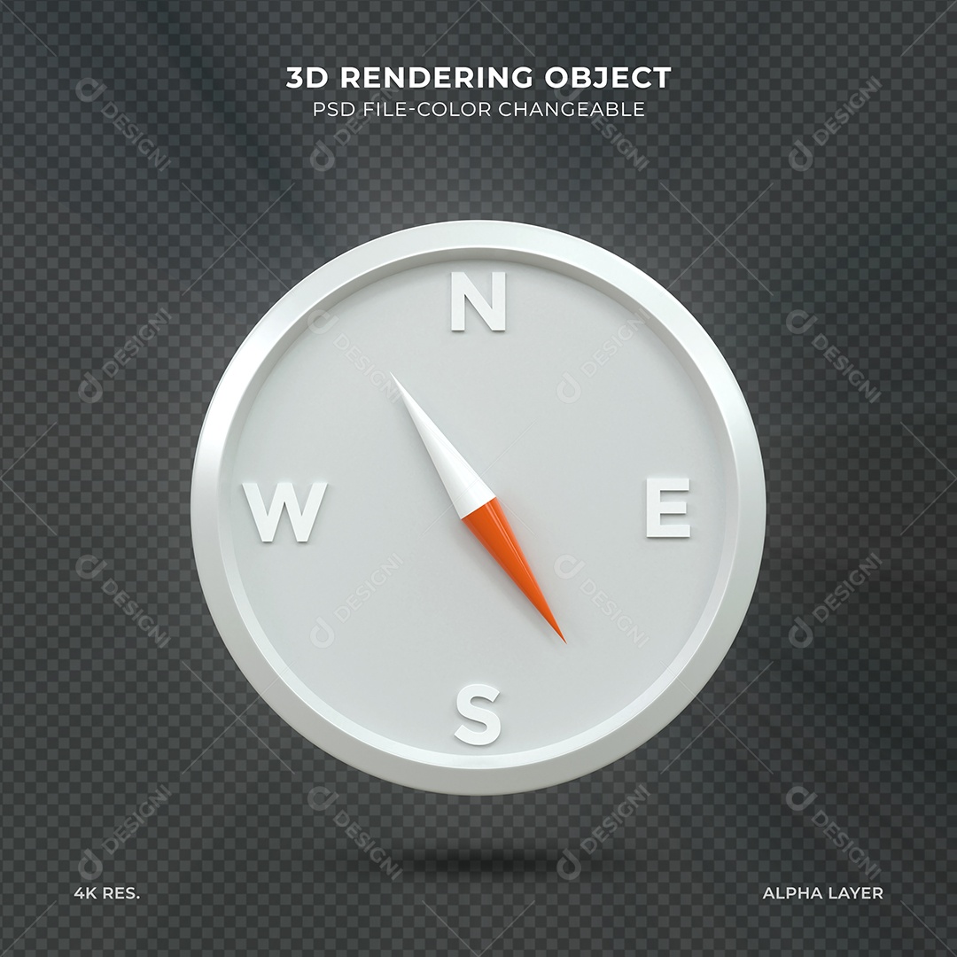 Bússola de Direção 3D Branco Elemento para Composição PSD