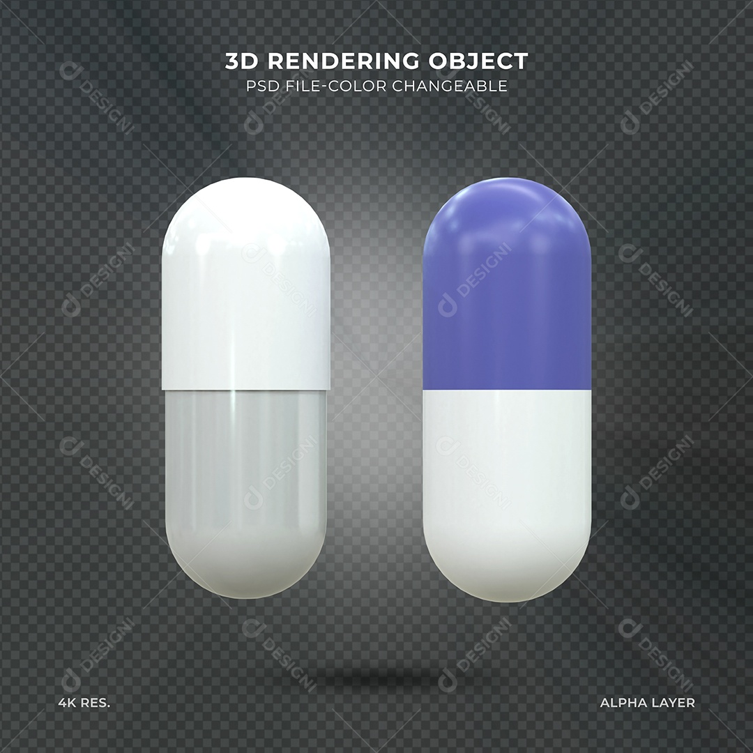 Pílulas medicinais roxo azul e cinza Elemento 3D para composição PSD