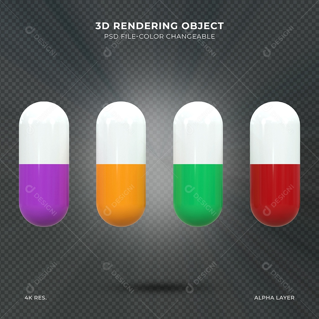 Pílulas medicinais coloridas Elemento 3D para composição PSD