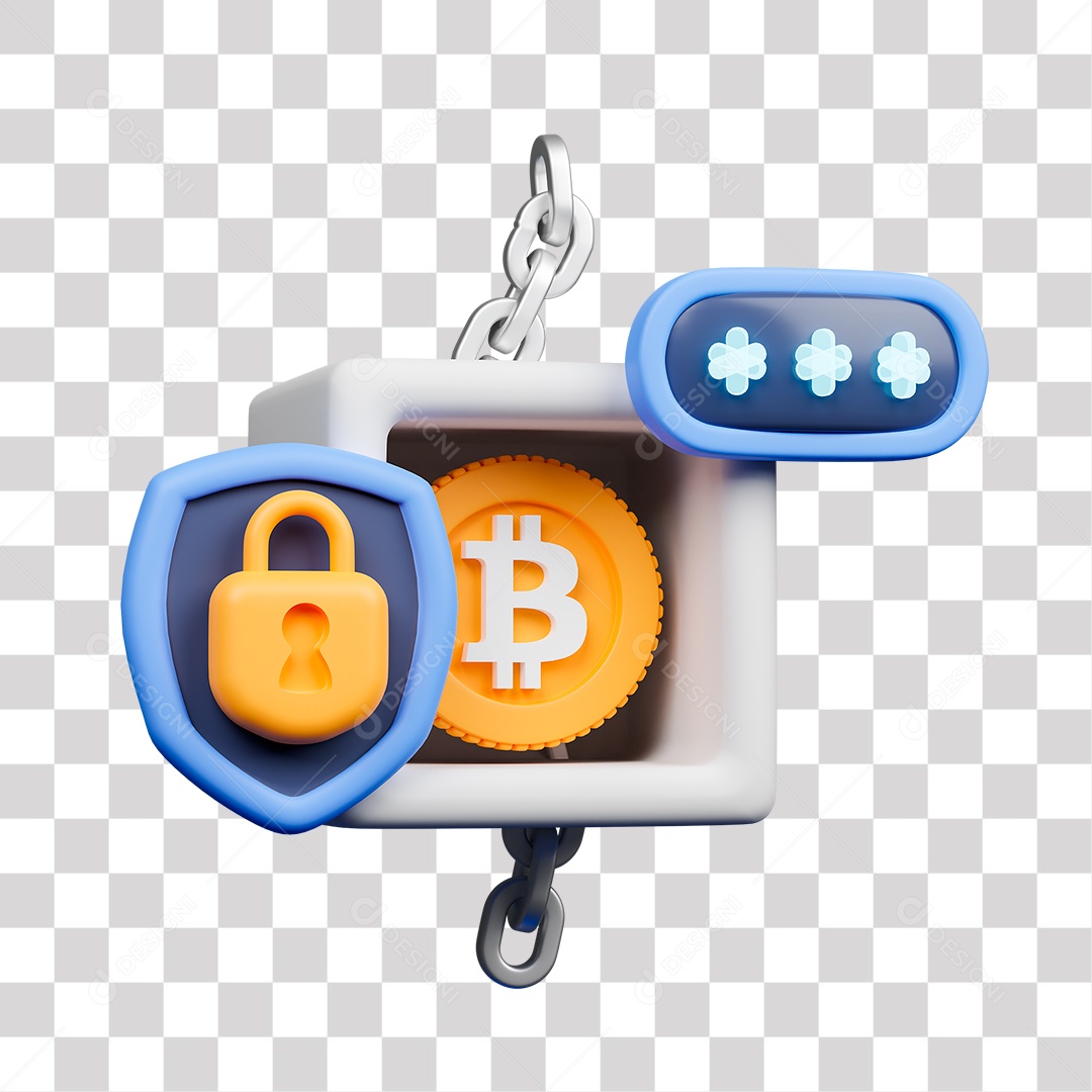 ícone de Bloqueio Criptomoeda Elemento 3D PNG Transparente