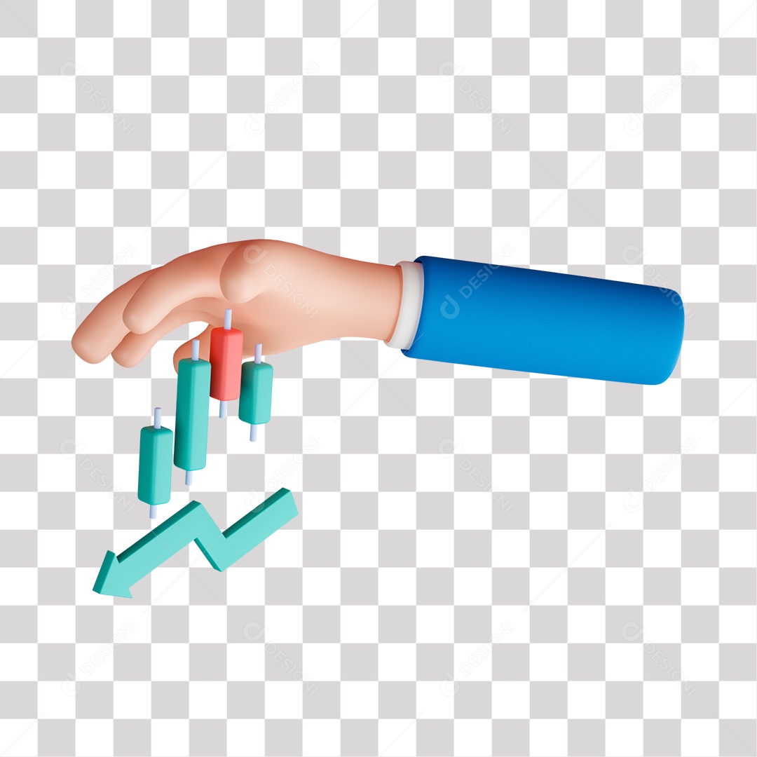 Elemento 3D Mão sobre Gráfico PNG Transparente