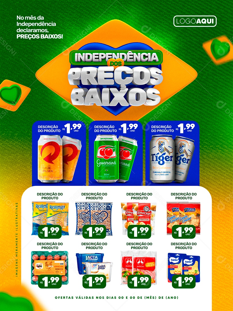 Encarte Independência dos Preços Baixos Social Media PSD Editável