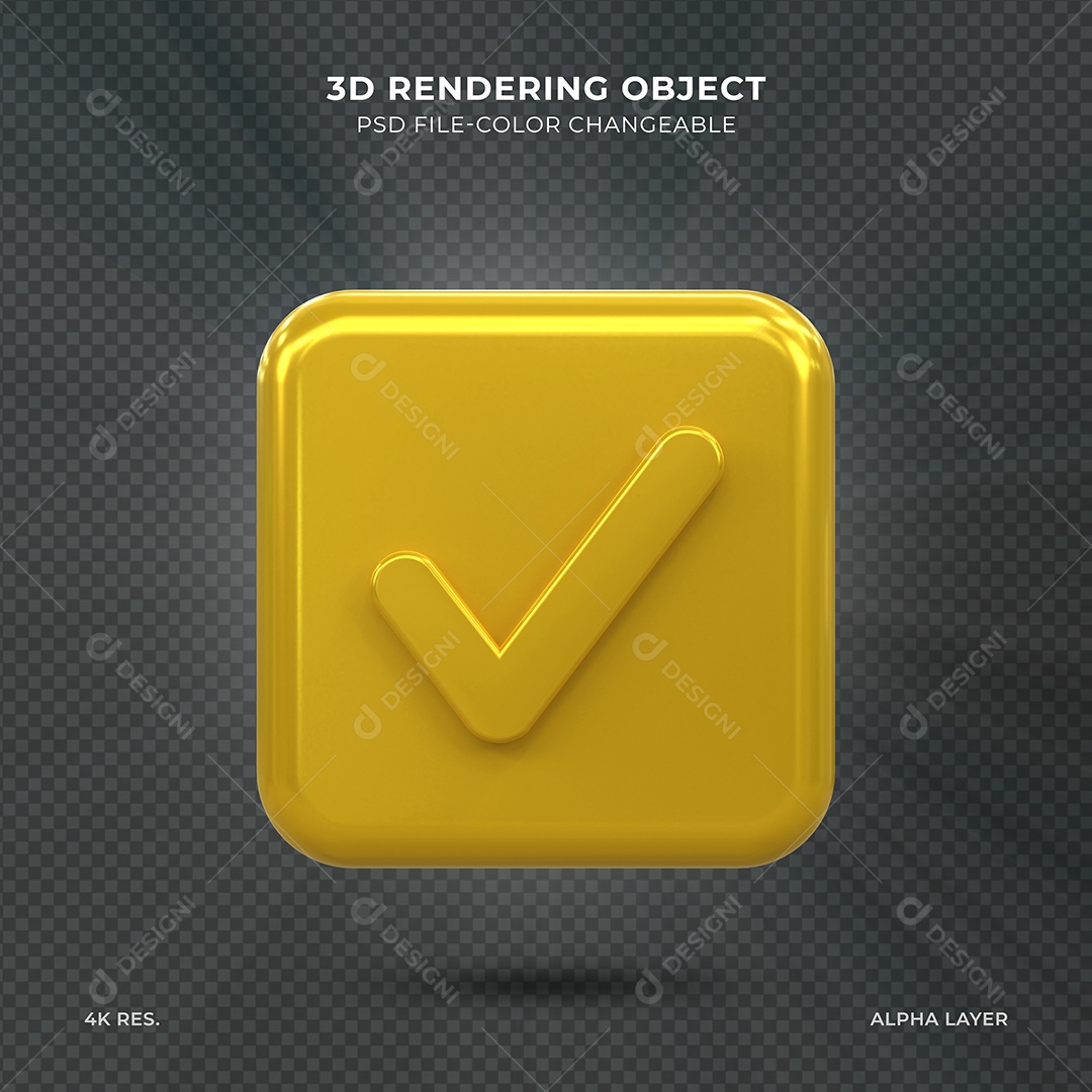 Sinal de Aprovado Verificado Ícone 3D dourado para composição PSD