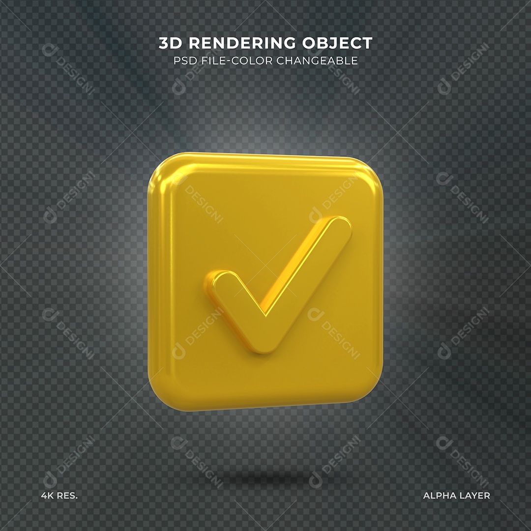 Sinal de Aprovado Verificado Ícone 3D dourado para composição PSD