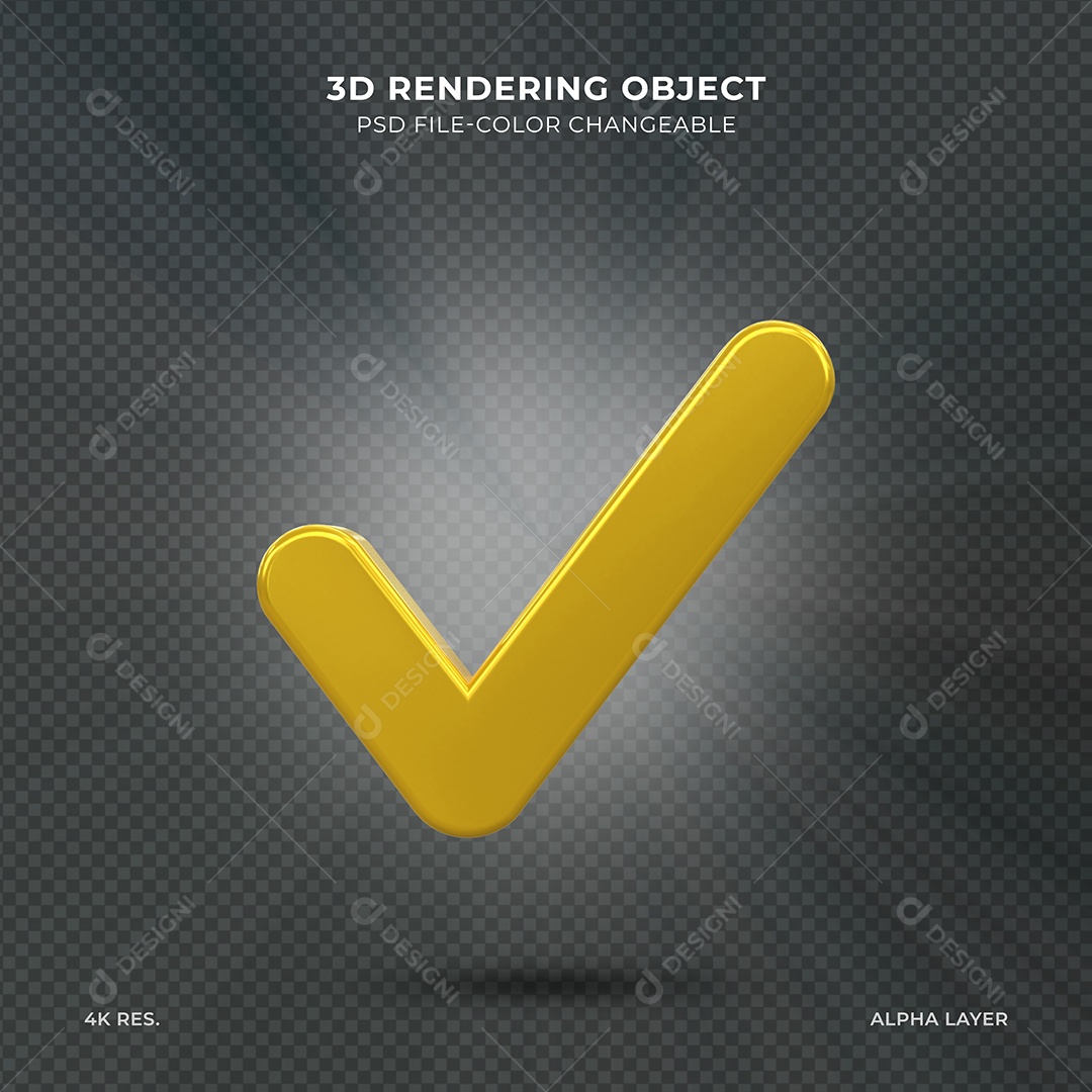 Sinal de Aprovado Verificado Ícone 3D dourado para composição PSD