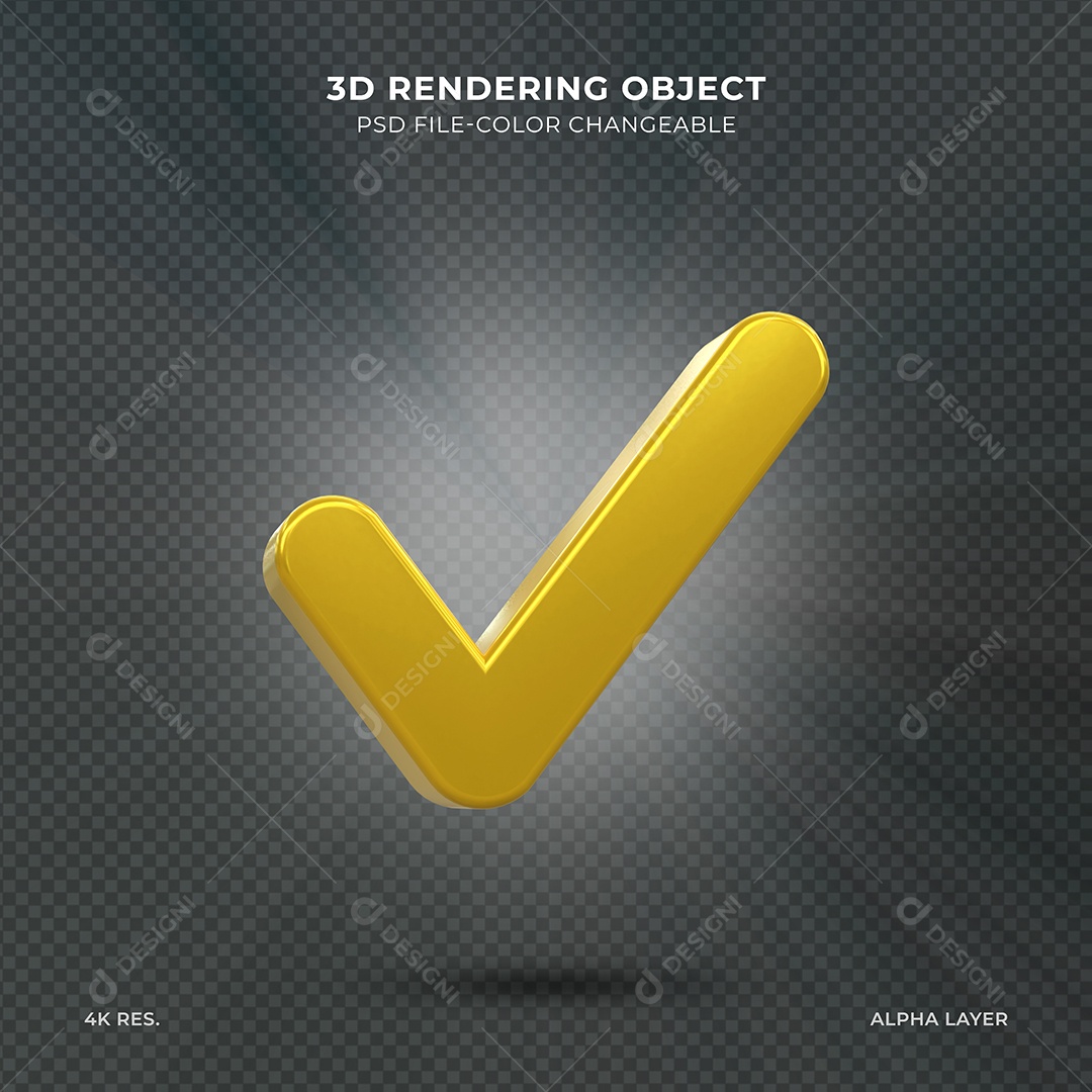 Sinal de Aprovado Verificado Ícone 3D dourado para composição PSD