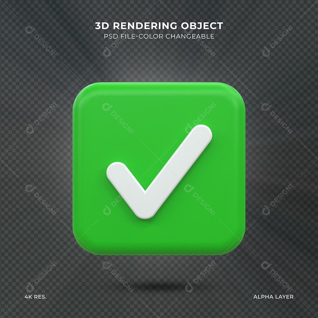 Sinal de Aprovado Verificado Ícone 3D Verde e Branco para composição PSD