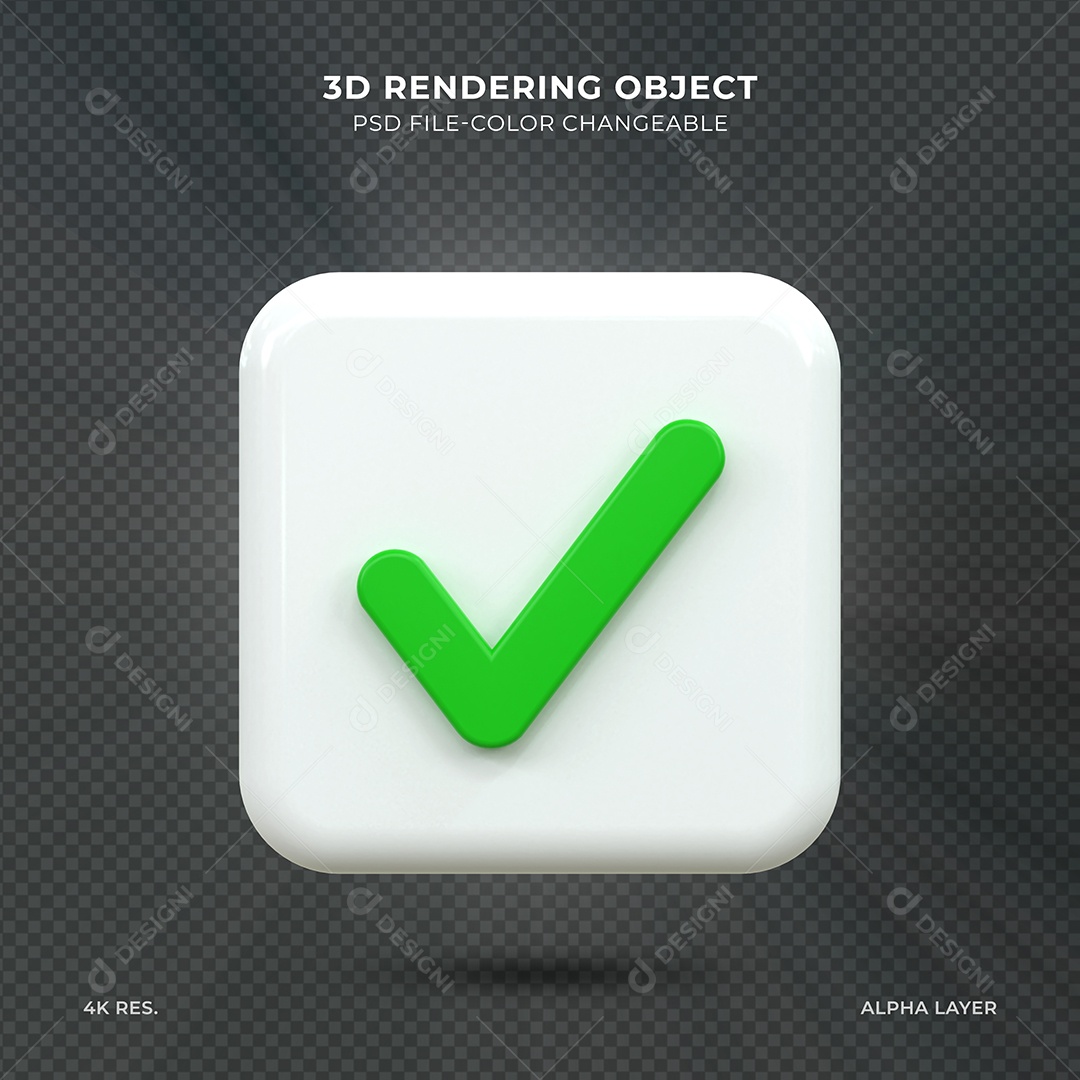 Sinal de Aprovado Verificado Ícone 3D Verde e Branco para composição PSD