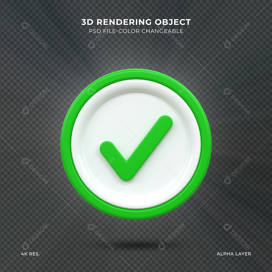 Sinal de Aprovado Verificado Ícone 3D Verde e Branco para composição PSD