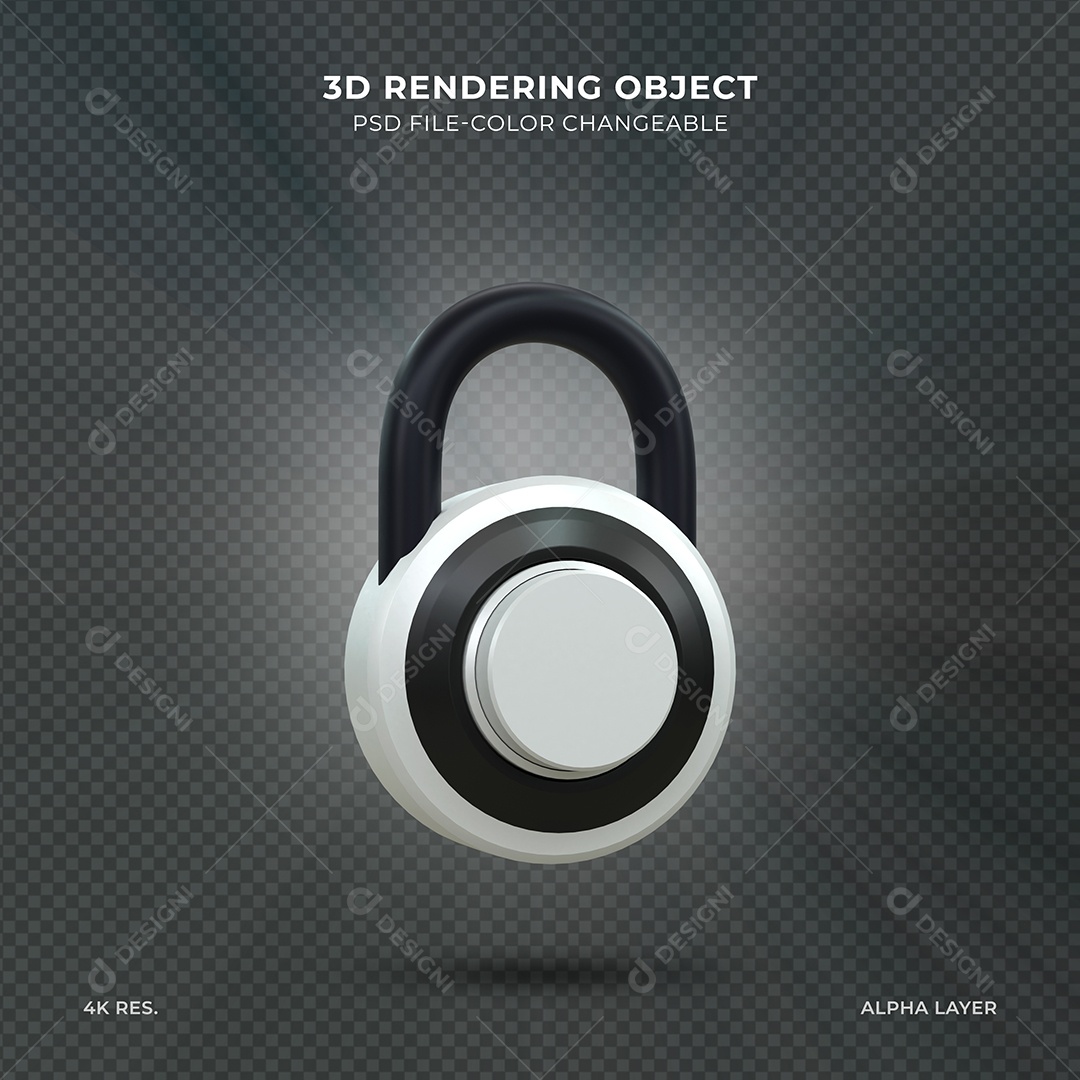 Cadeado trancado de segurança Preto e branco Ilustração 3D PSD