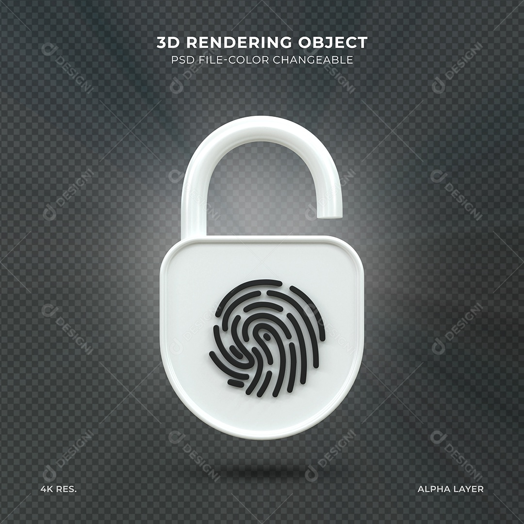 Cadeado trancado de segurança com Biometria Preto e branco Ilustração 3D PSD