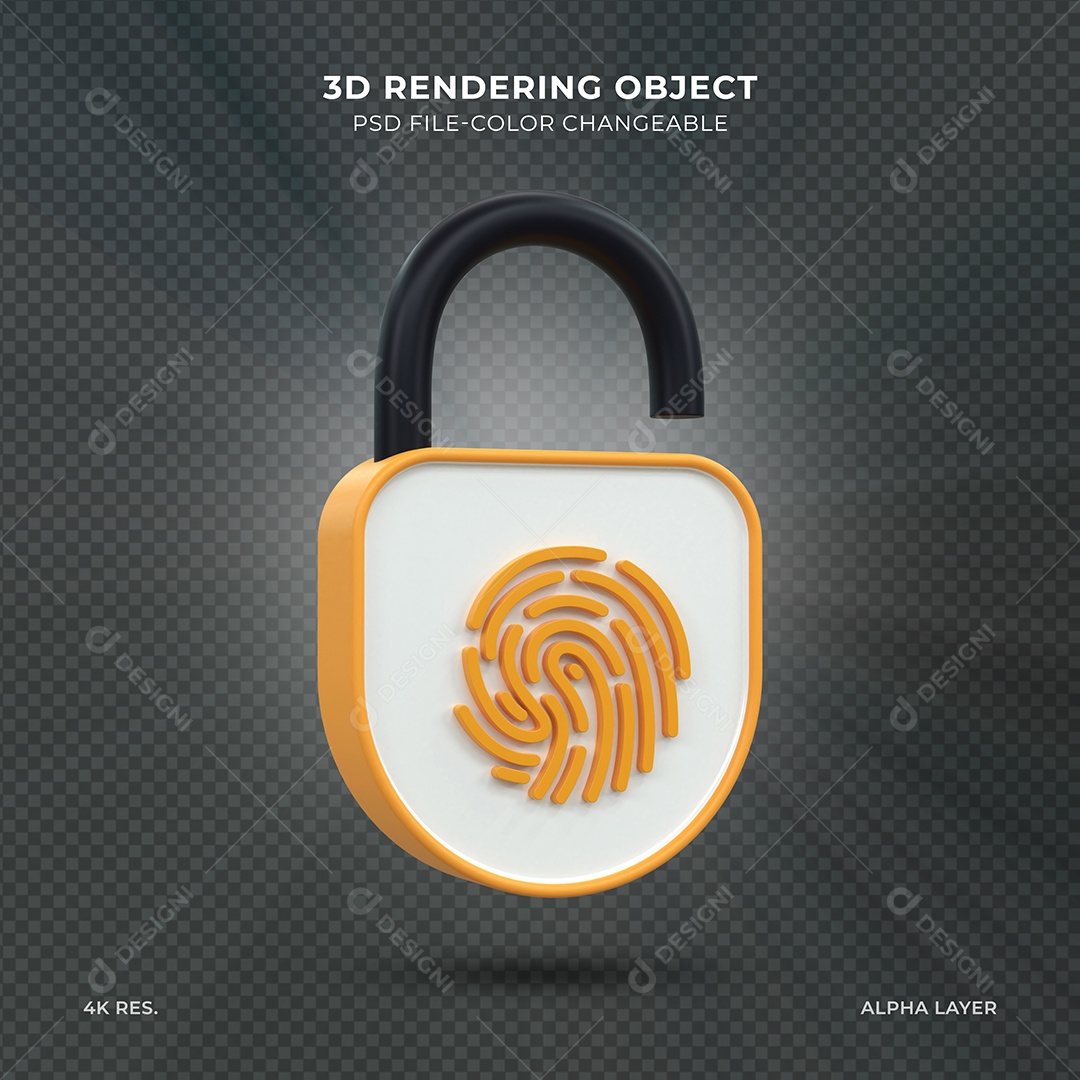 Cadeado trancado ícone de segurança com Biometria Ilustração 3D para Composição PSD