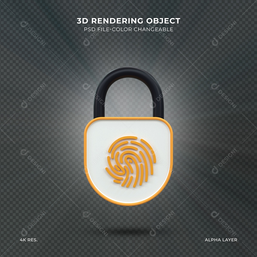 Cadeado trancado ícone de segurança com Biometria Ilustração 3D para Composição PSD