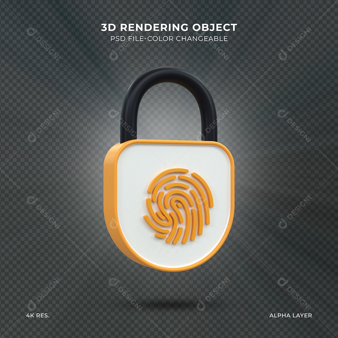Cadeado trancado ícone de segurança com Biometria Ilustração 3D para Composição PSD