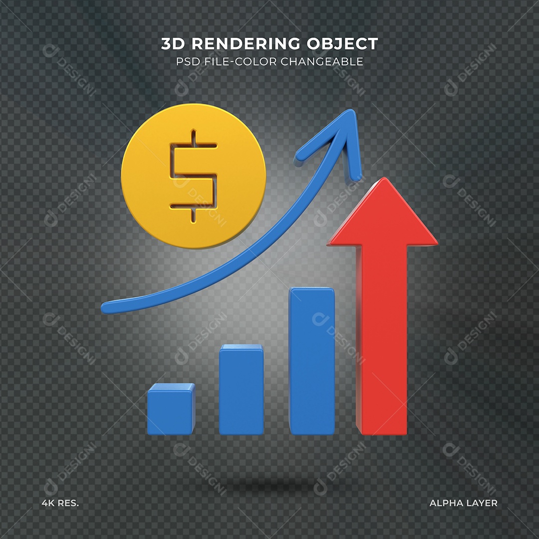 Gráfico de Investimentos Ícone 3D para Composição PSD