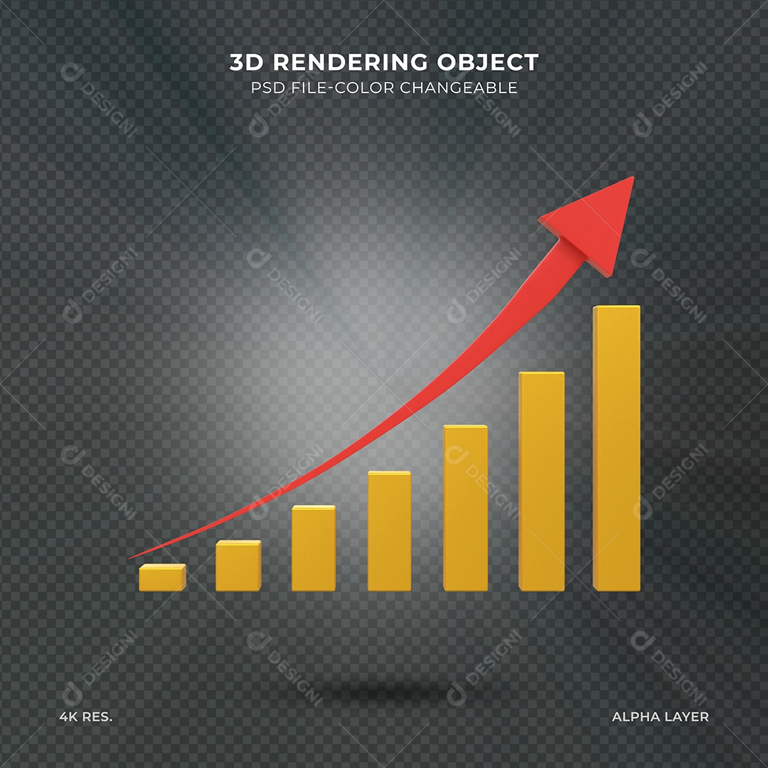 Gráfico de Investimentos dourada Ícone 3D para Composição PSD