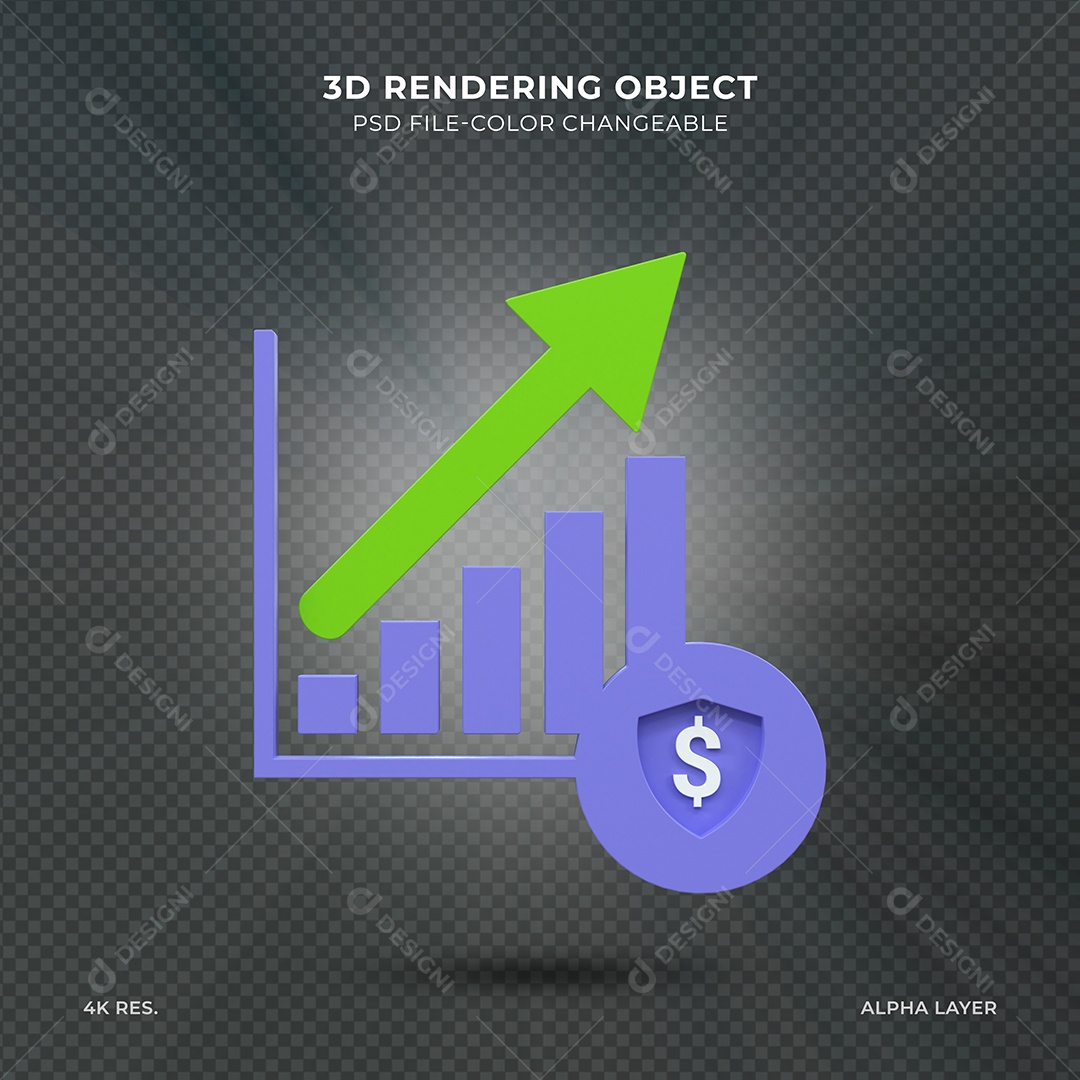 Gráfico de Investimentos Roxo Ícone 3D para Composição PSD