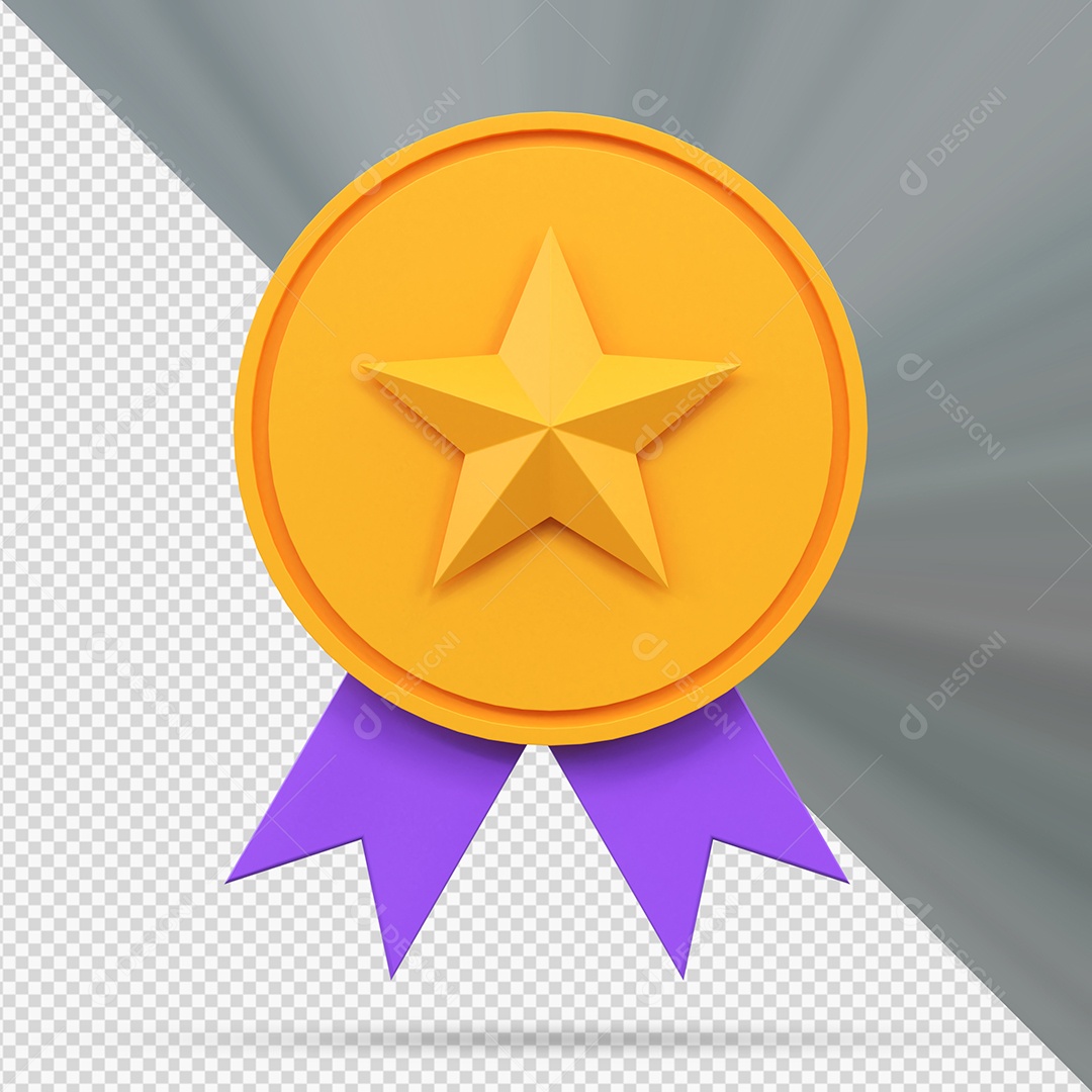 Medalha de Vencedor dourada Elemento 3D para Composição PSD