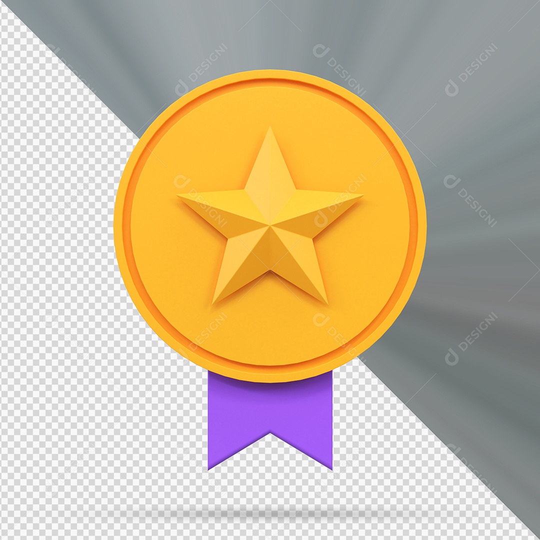 Medalha de Vencedor dourada Elemento 3D para Composição PSD