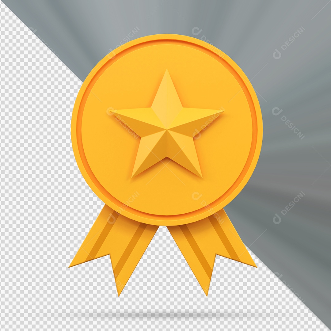 Medalha de Vencedor dourada Elemento 3D para Composição PSD