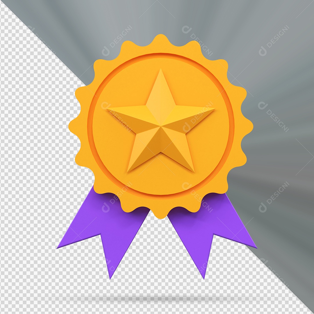 Medalha de Vencedor dourada com faixas roxa Elemento 3D para Composição PSD