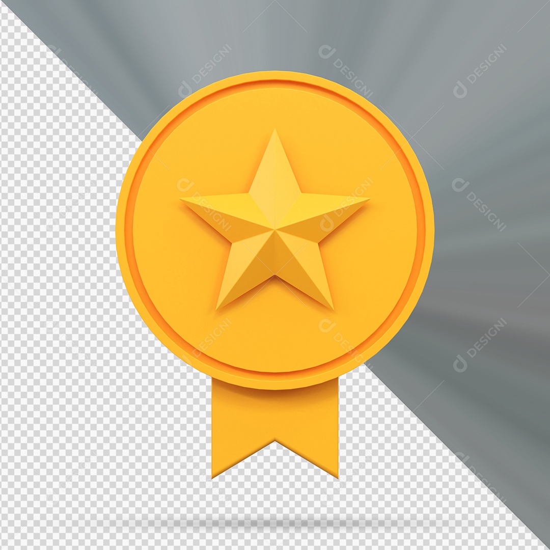 Medalha de Vencedor dourada Elemento 3D para Composição PSD