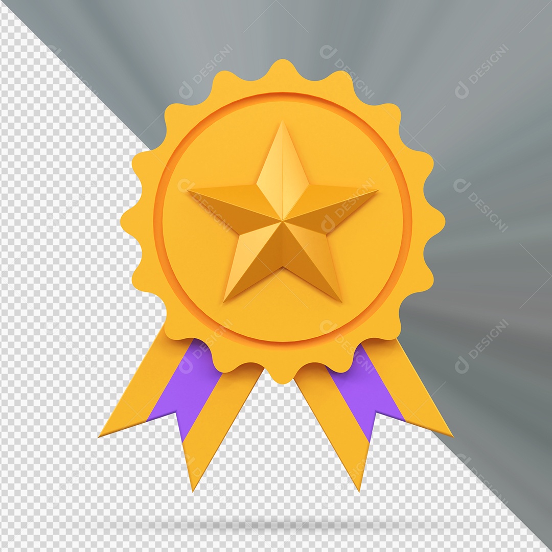 Medalha de Vencedor dourada Elemento 3D para Composição PSD