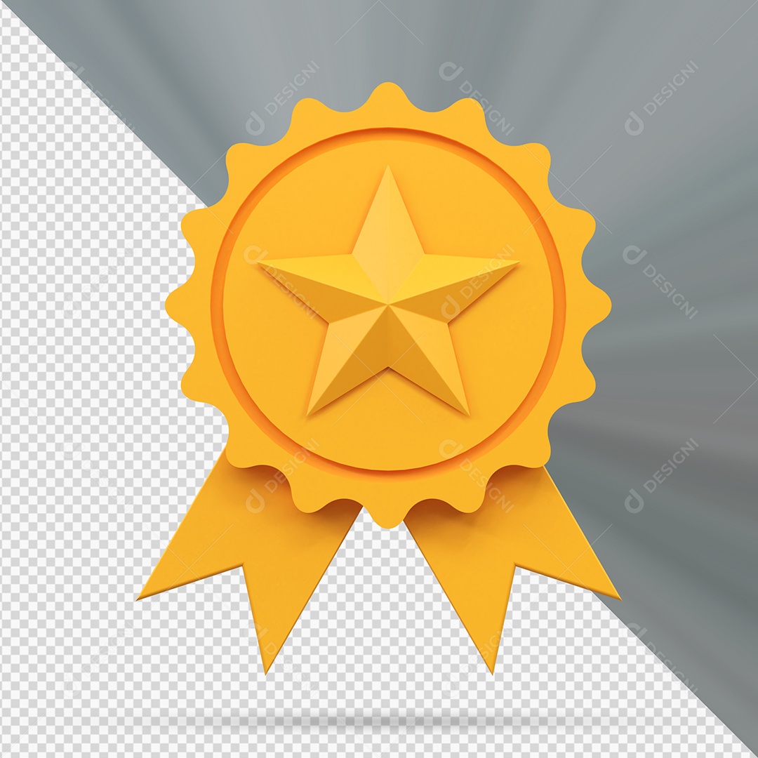 Medalha de Vencedor dourada Elemento 3D para Composição PSD