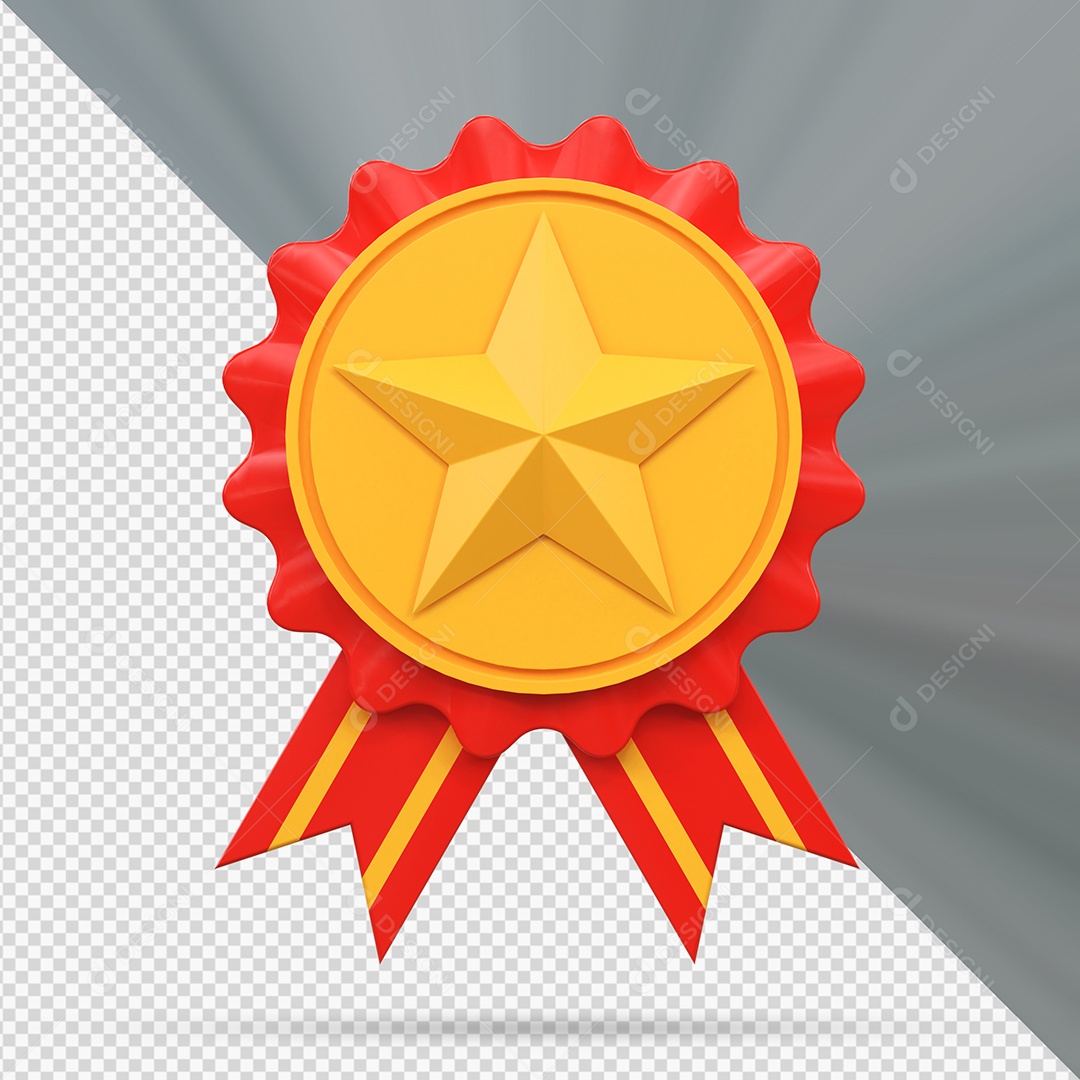 Medalha de Vencedor dourada e vermelho Elemento 3D para Composição PSD