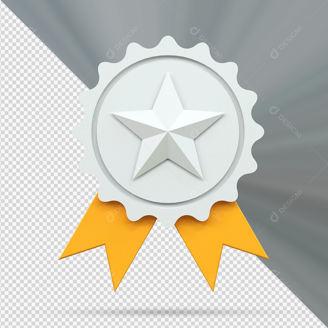 Medalha de Vencedor branca com faixas amarela Elemento 3D para Composição PSD