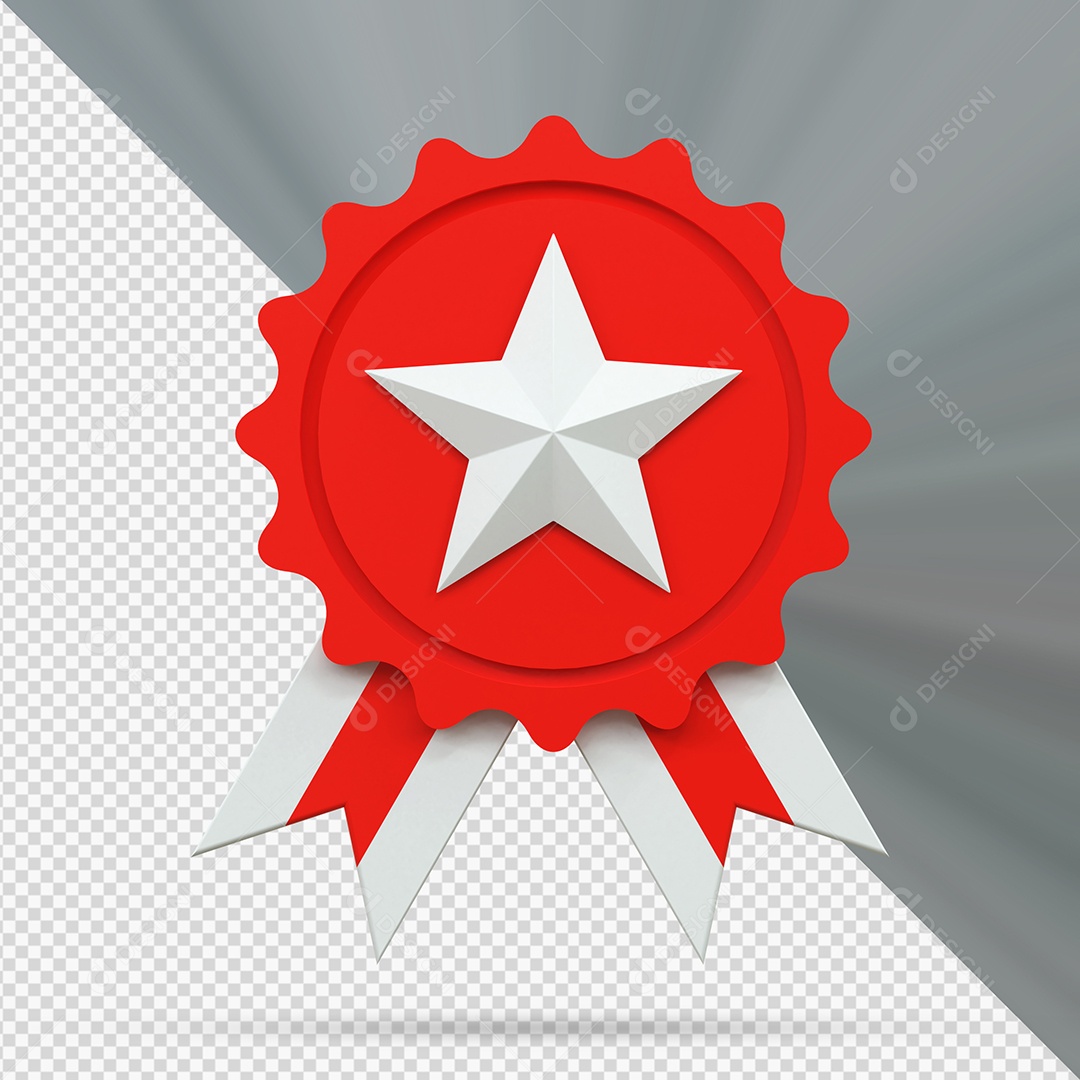 Medalha de Vencedor vermelho com branco Elemento 3D para Composição PSD