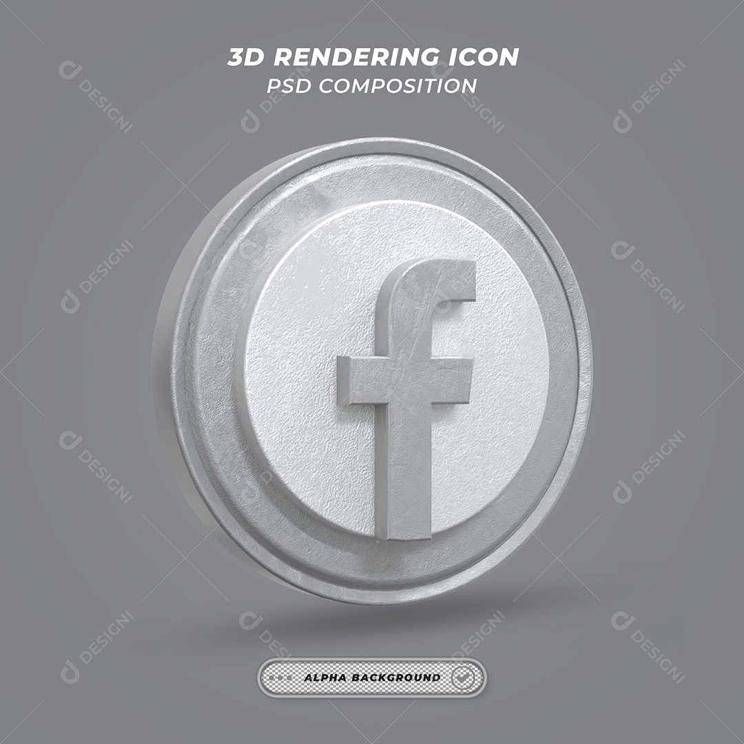 Facebook Ícone 3D Cinza Para Composição PSD