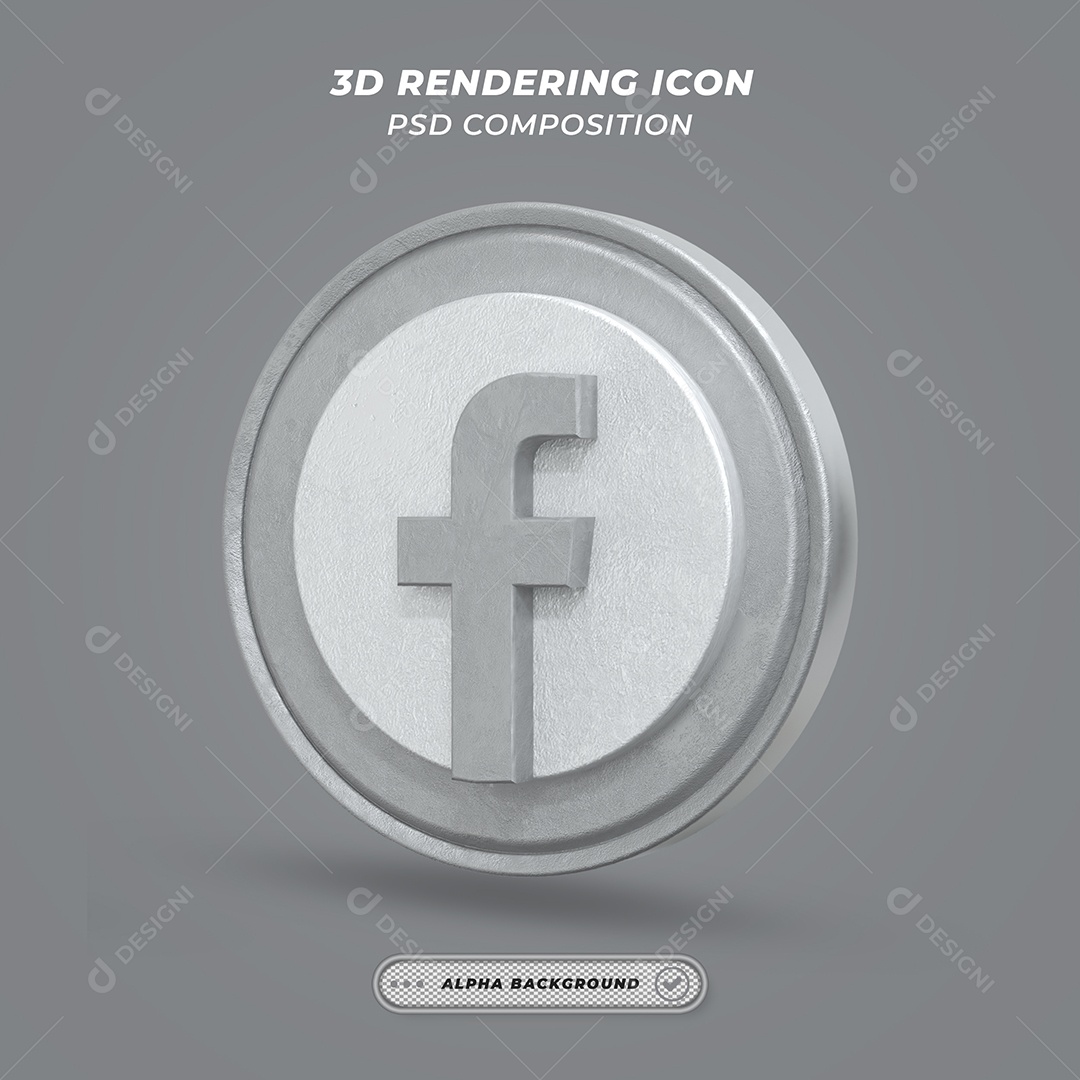 Facebook Ícone 3D Cinza Para Composição PSD