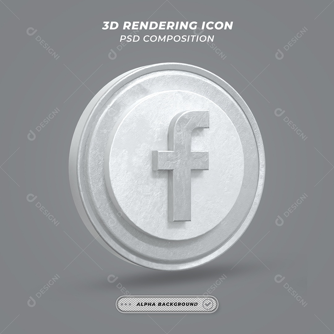 Facebook Ícone 3D Cinza Para Composição PSD