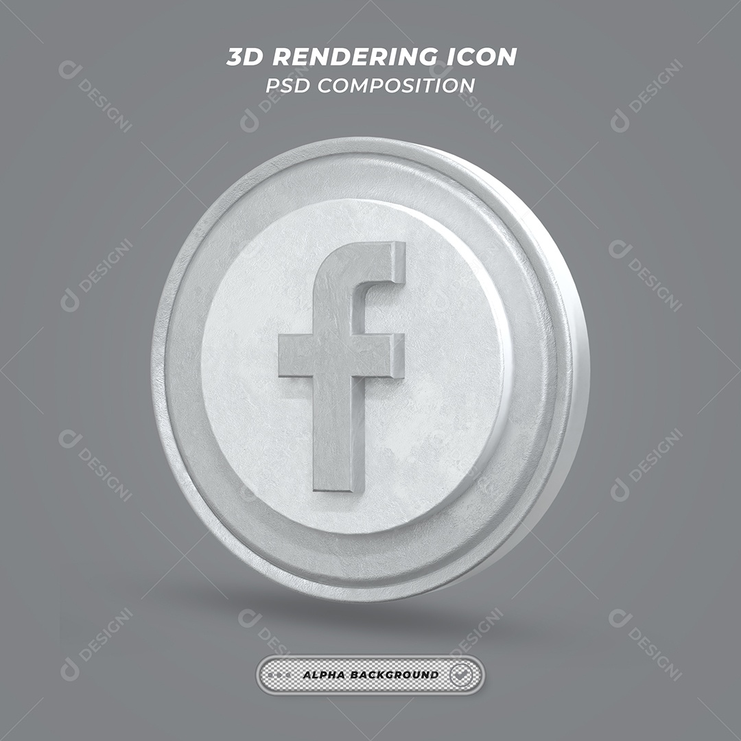 Facebook Ícone 3D Cinza Para Composição PSD