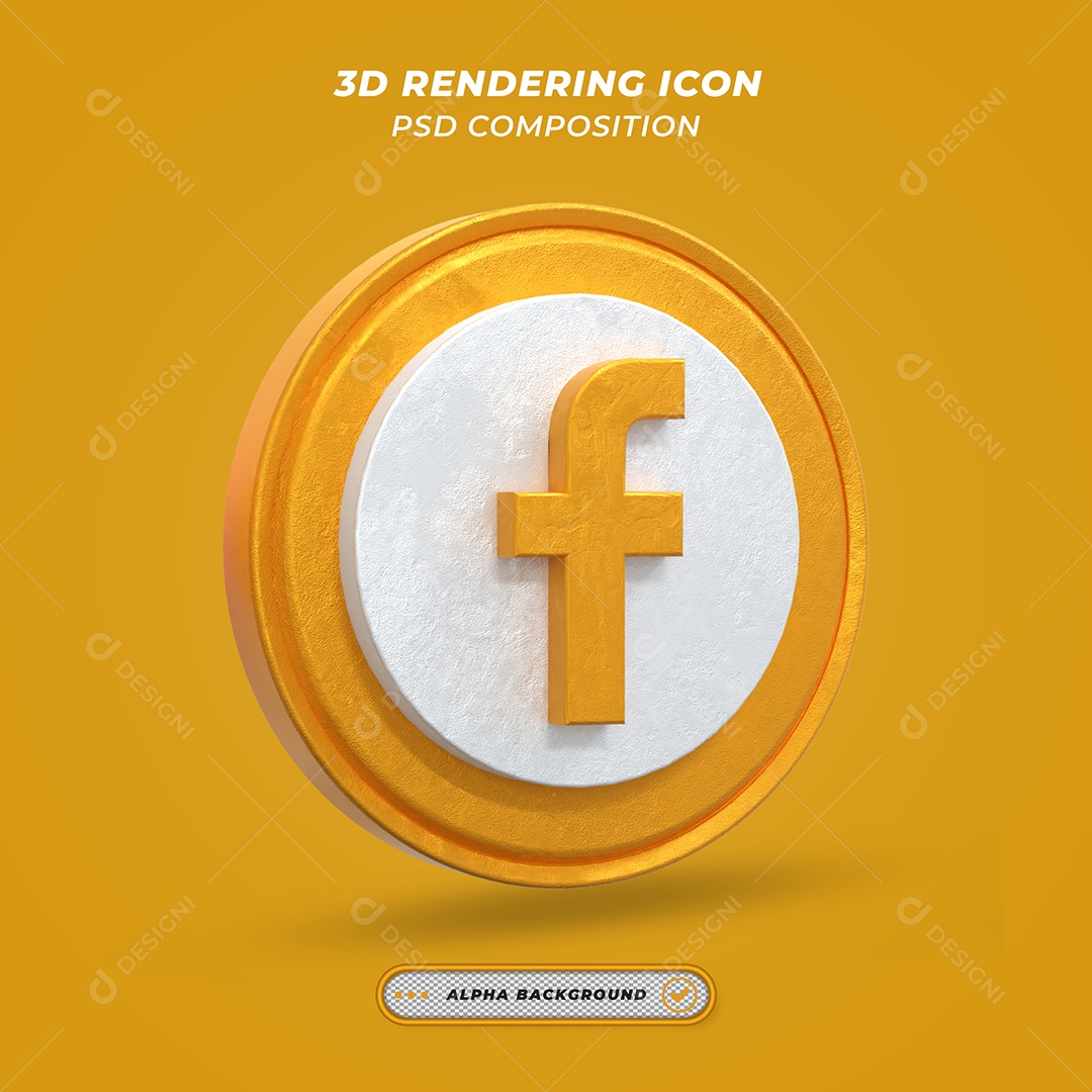 Facebook Ícone 3D laranjado Para Composição PSD