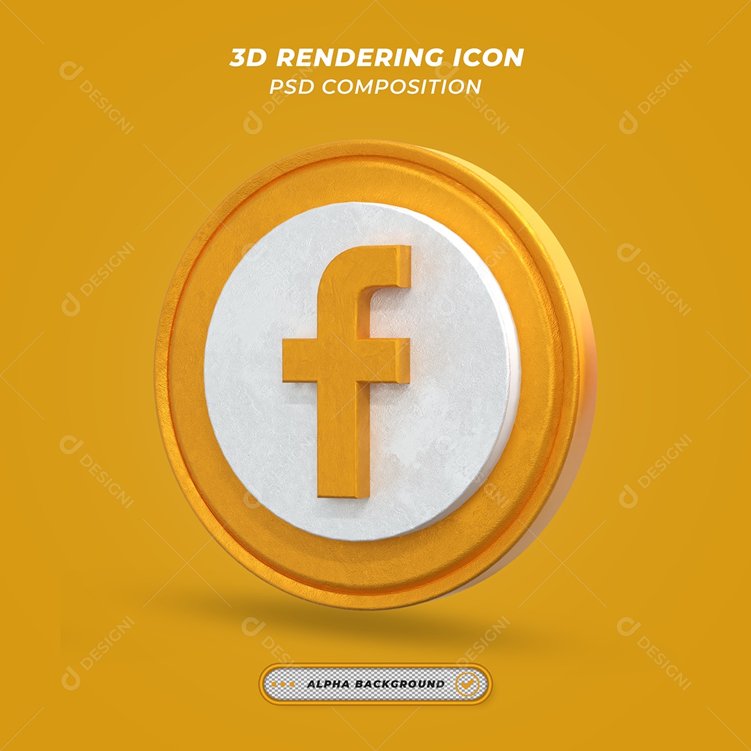 Facebook Ícone 3D laranjado Para Composição PSD