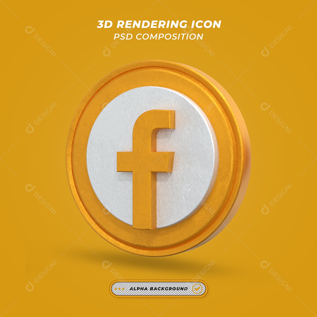 Facebook Ícone 3D laranjado Para Composição PSD