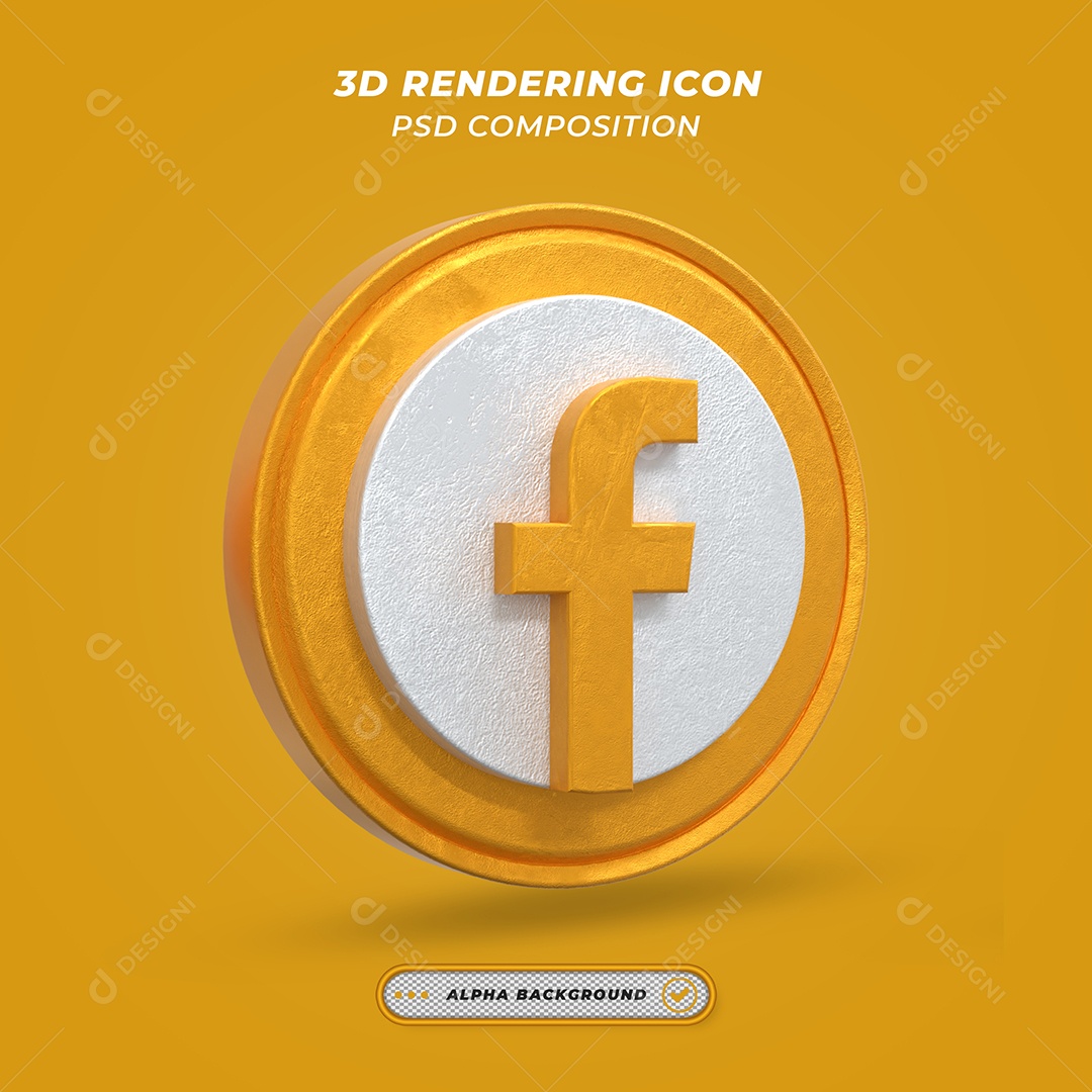 Facebook Ícone 3D laranjado Para Composição PSD