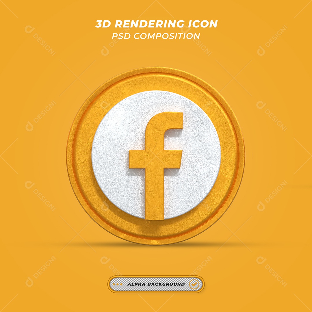 Facebook Ícone 3D laranjado Para Composição PSD