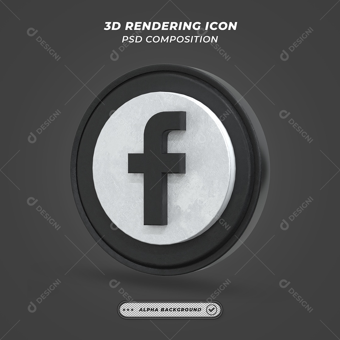 Facebook Ícone 3D preto e branco Para Composição PSD