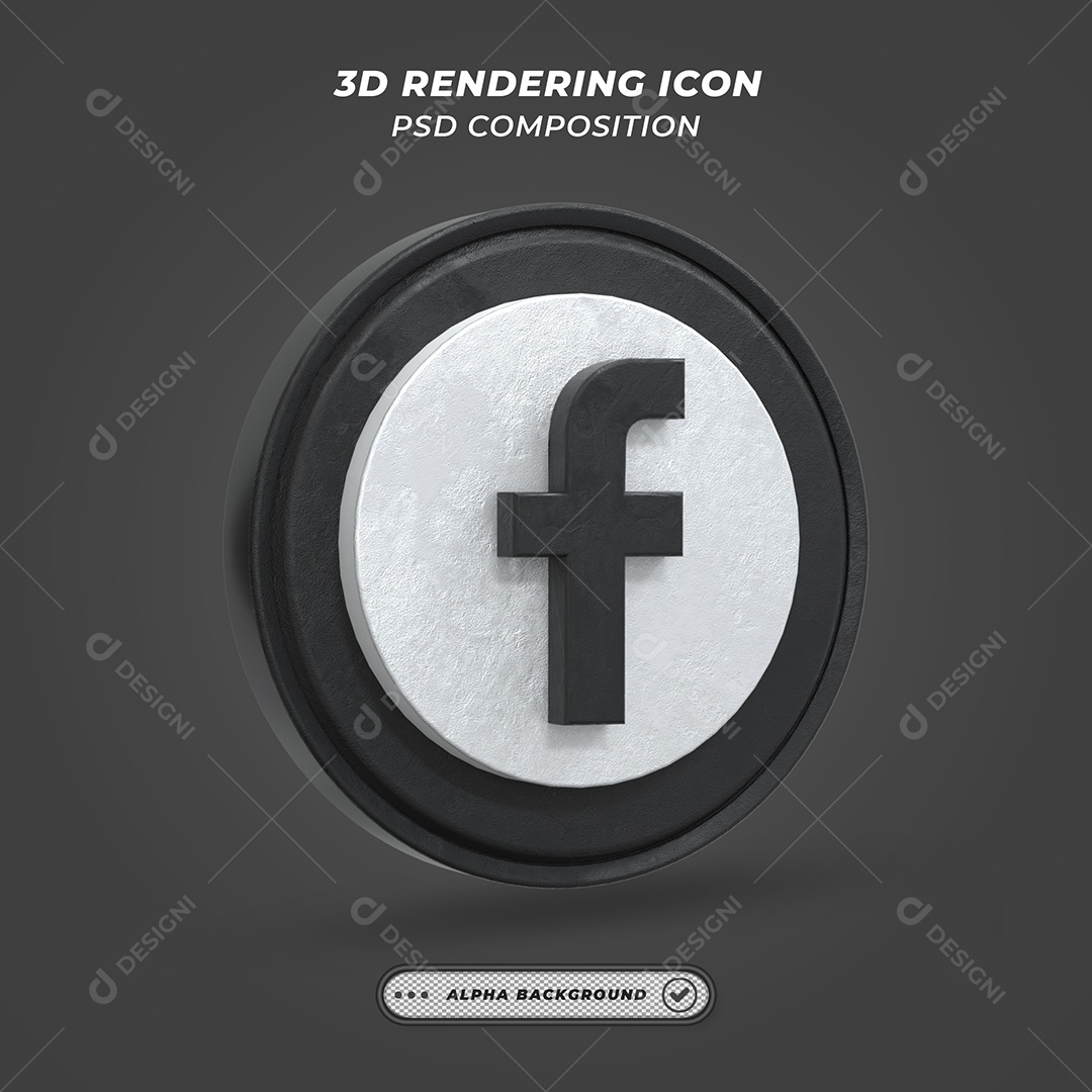 Facebook Ícone 3D preto e branco Para Composição PSD